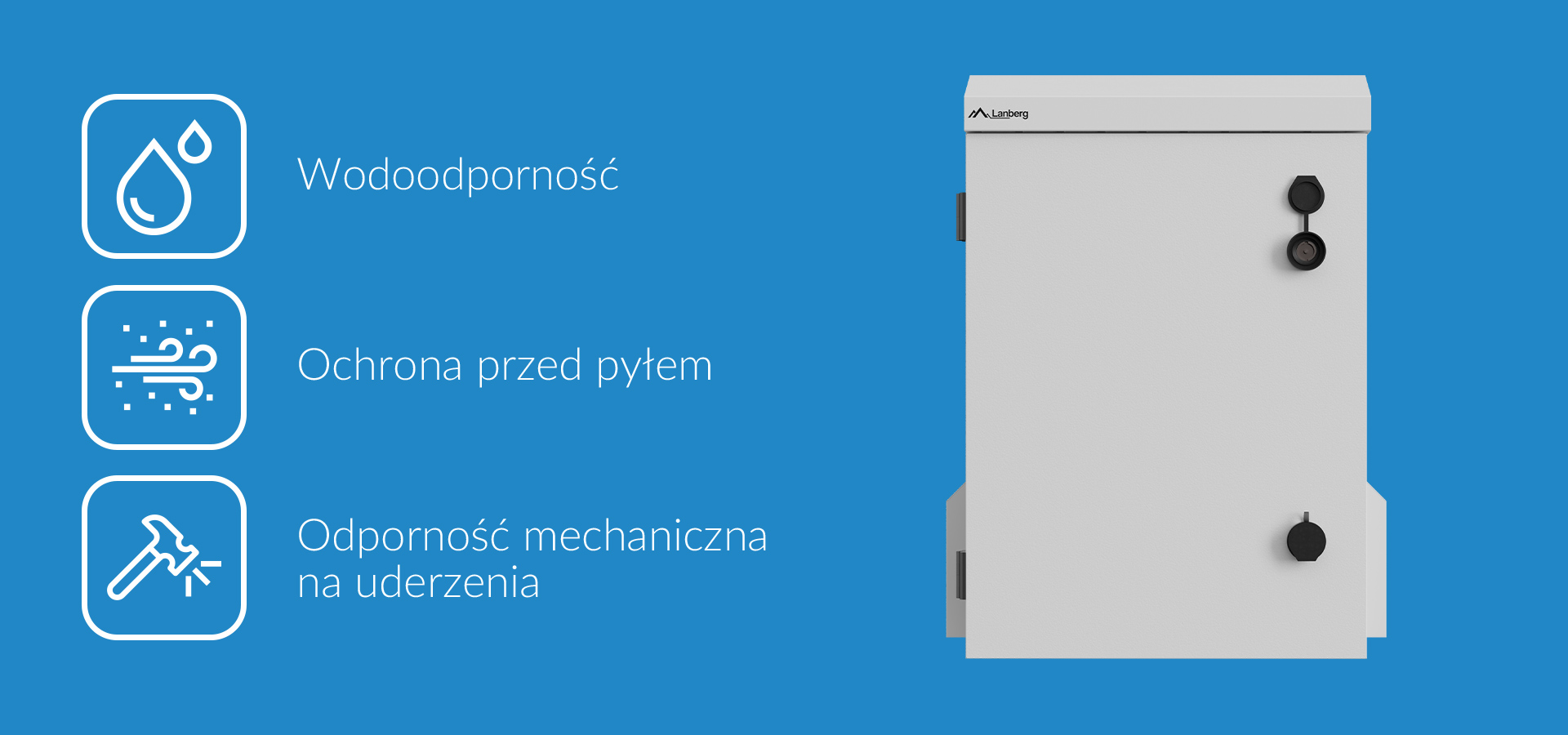 Biała skrzynka do przechowywania z dwoma pokrętłami i ochroną przed wodą i kurzem.