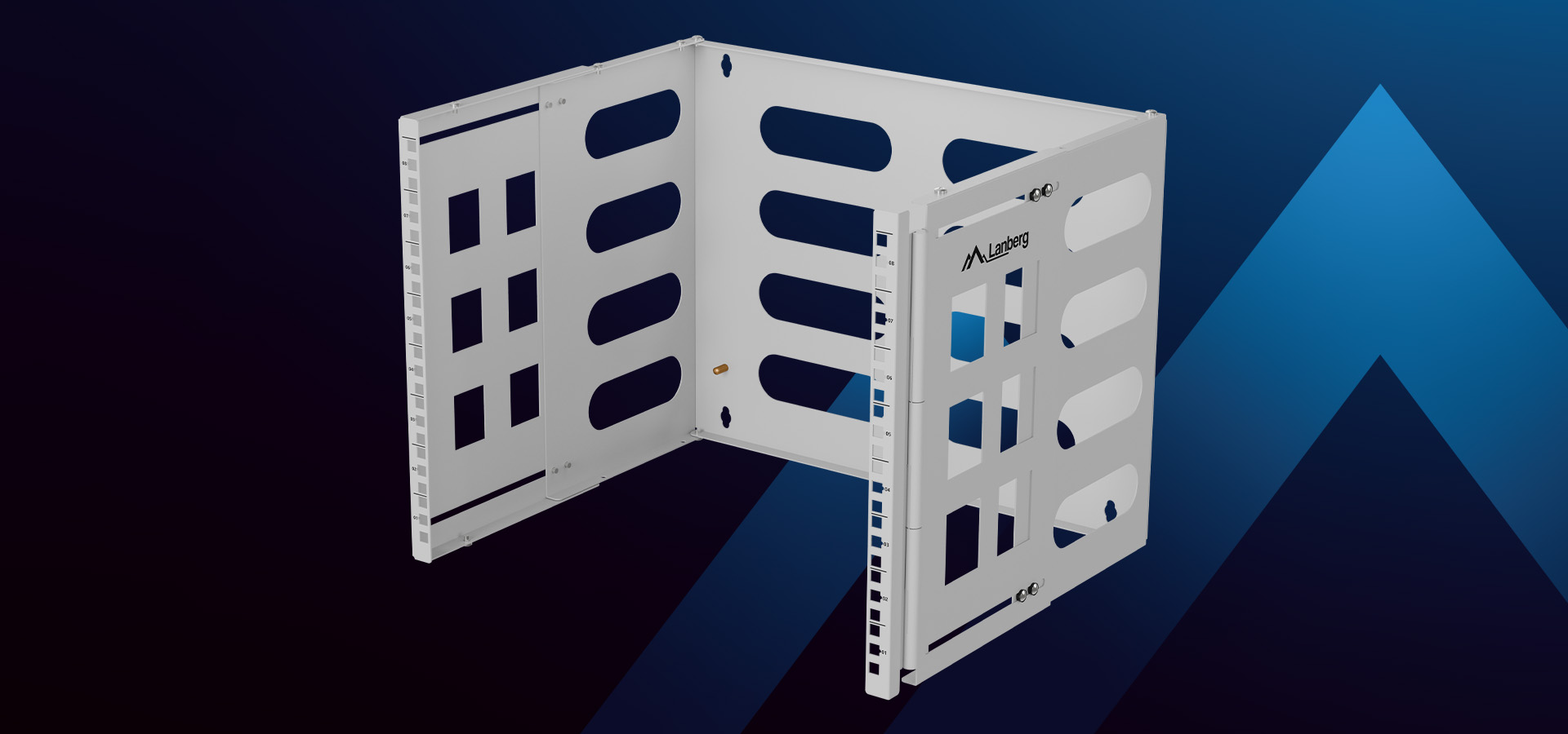 Uchwyt montażowy z wieloma wycięciami, zaprojektowany do organizacji i wsparcia sprzętu.