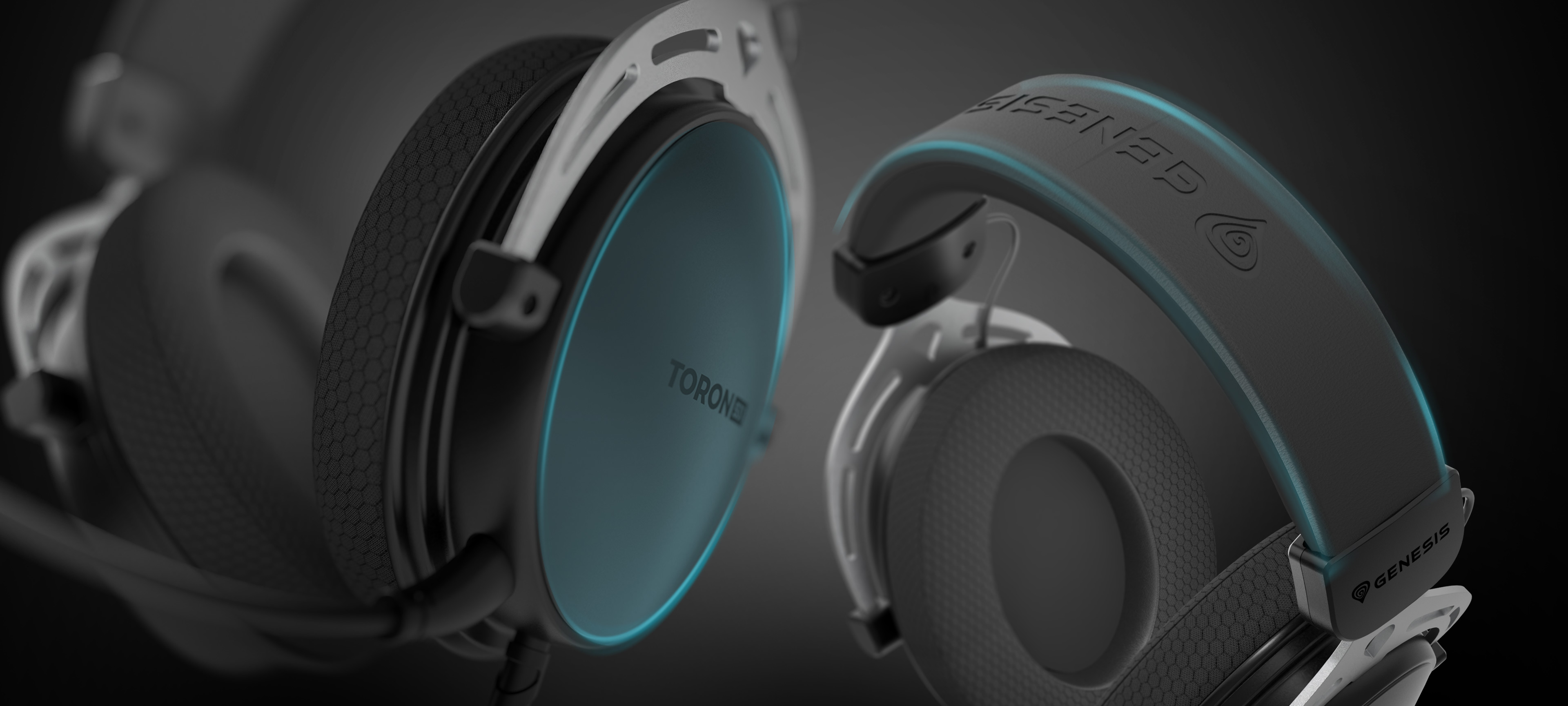 Schwarzer Genesis Toron 531 Over-Ear-Kopfhörer mit Mikrofon und beleuchteten Akzenten. Bequemes Design für lange Nutzung