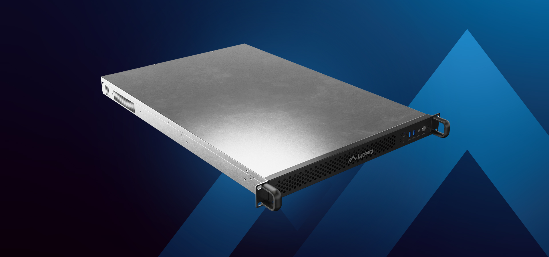 Obudowa serwerowa E-ATX firmy Lanberg, konstrukcja rack 1U z eleganckim metalicznym wykończeniem i przednią wentylacją