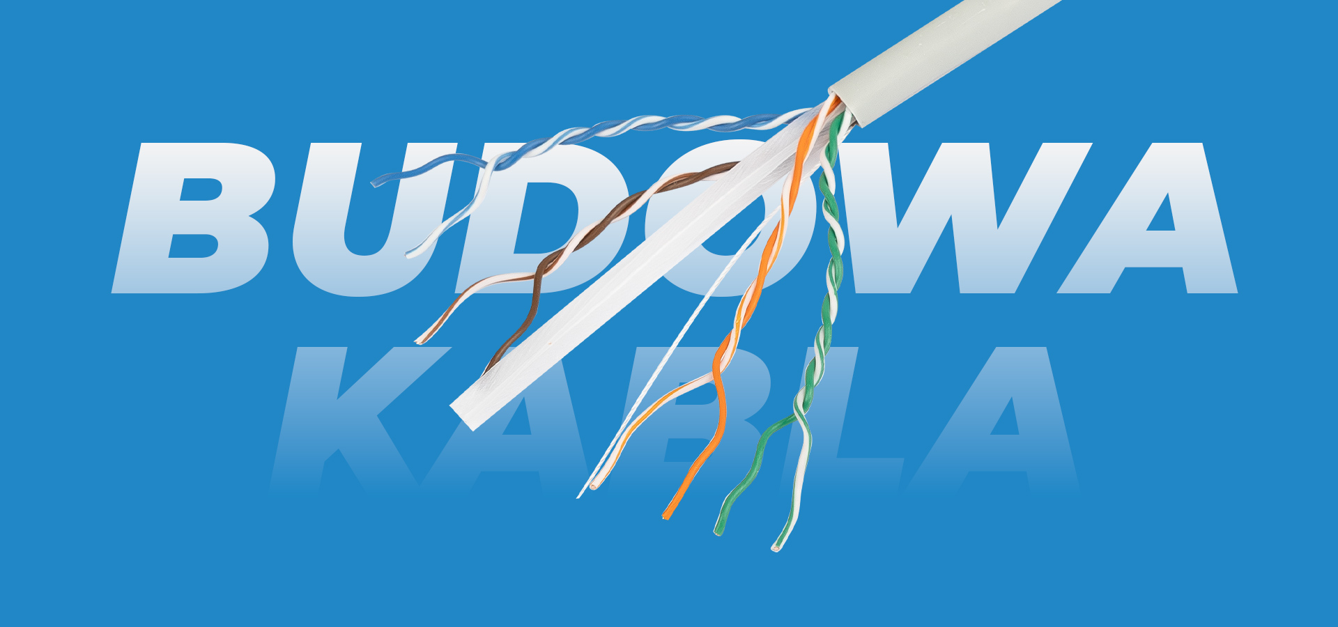 Kabel z wieloma skręconymi żyłami w różnych kolorach na niebieskim tle.