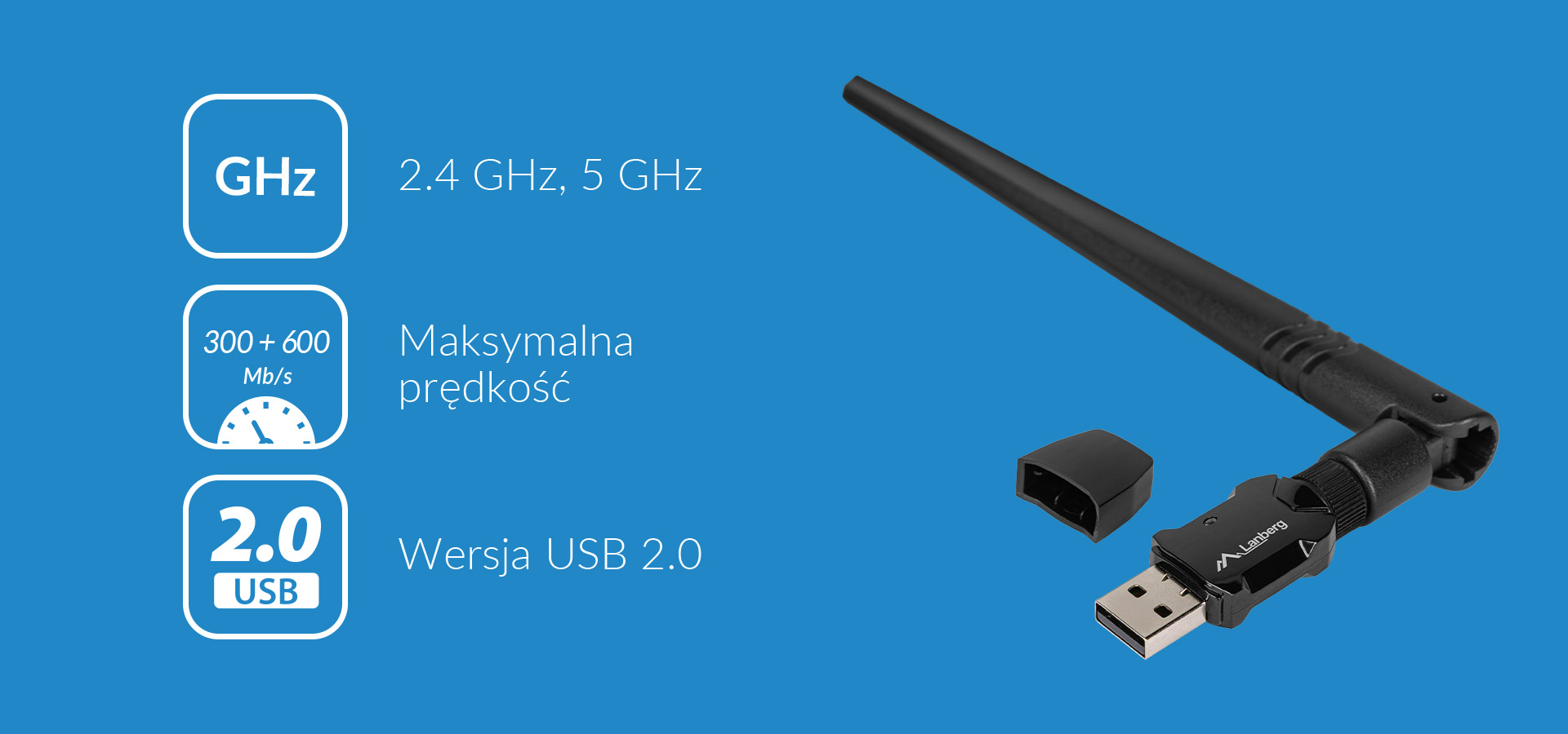 Bezprzewodowa karta sieciowa z zewnętrzną anteną i złączem USB do użytku dwuzakresowego