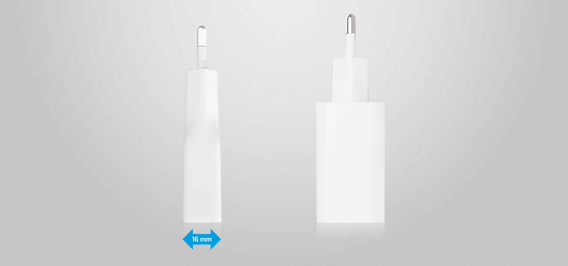 Dwa różne białe adaptery do ładowania przedstawione z boku na jasnym tle.