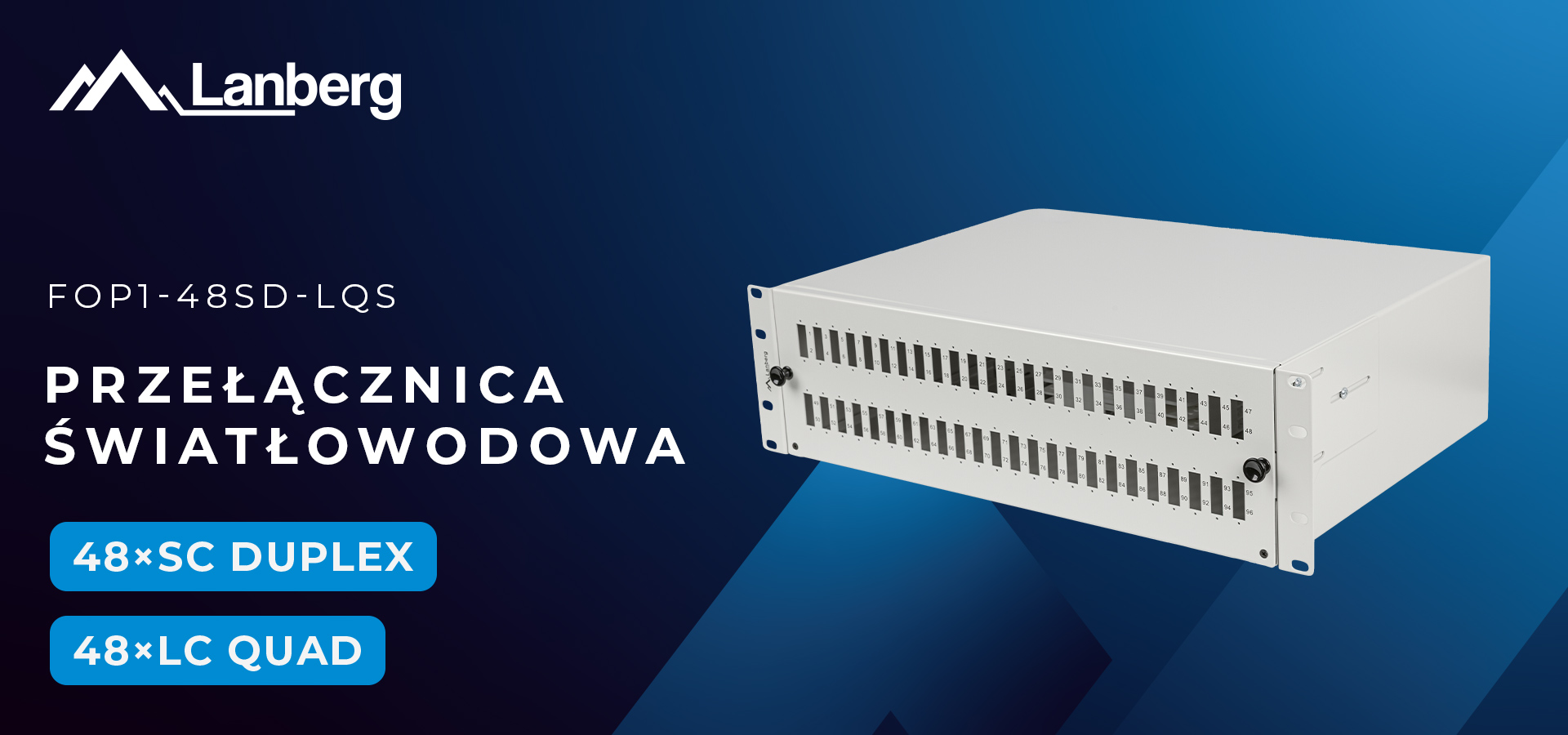 Przełącznica światłowodowa z możliwością podłączenia różnych typów złączek i metalową obudową.