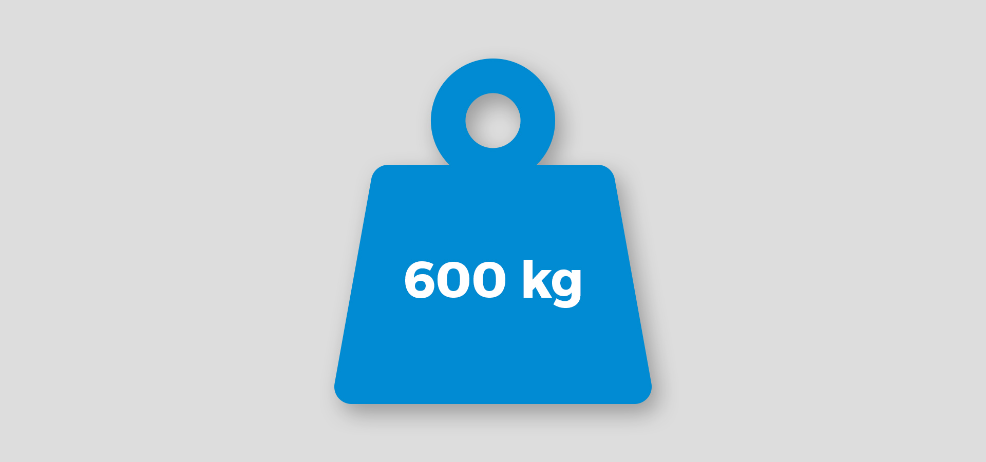 Niebieska ikona wagi wyświetlająca "600 kg" na jasnoszarym tle