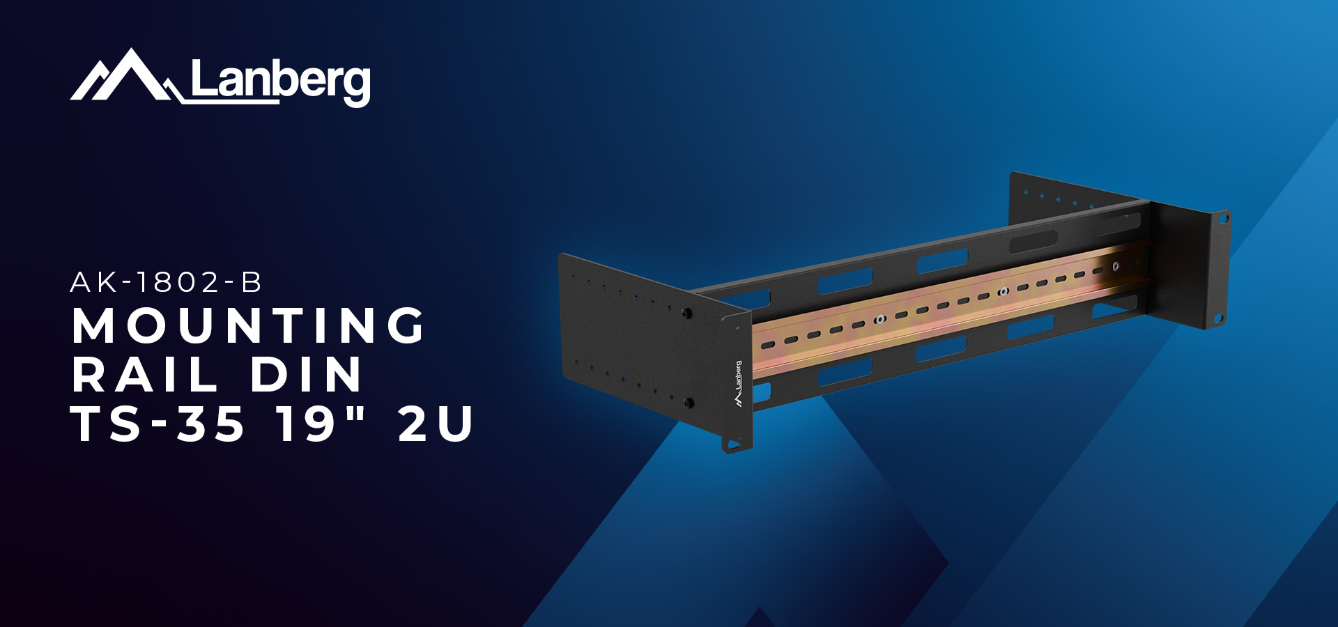 Black mounting rail with multiple holes for hardware installation on a blue background.
