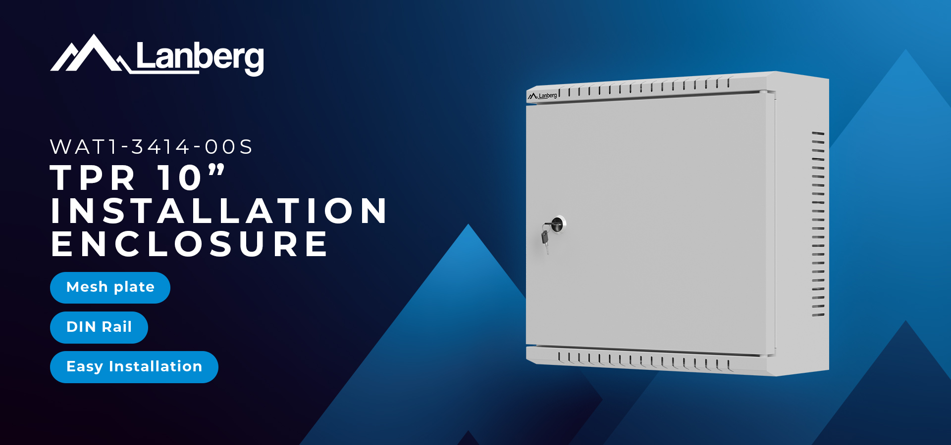 Metal enclosure with ventilation slots and a door, designed for installation purposes.