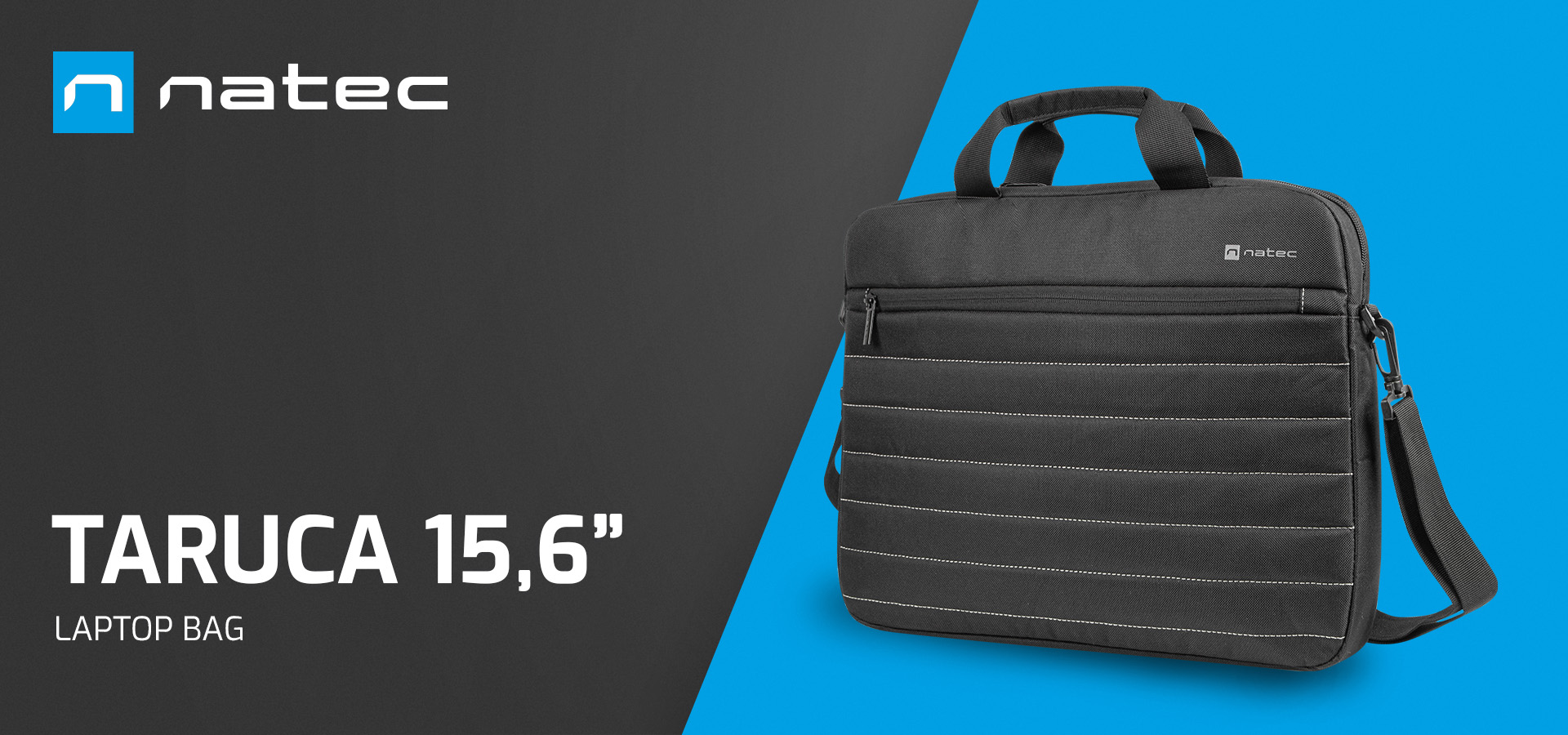 Black Natec Taruca laptop bag designed for 15.6" to 16" laptops, featuring a sleek, padded exterior and dual handles