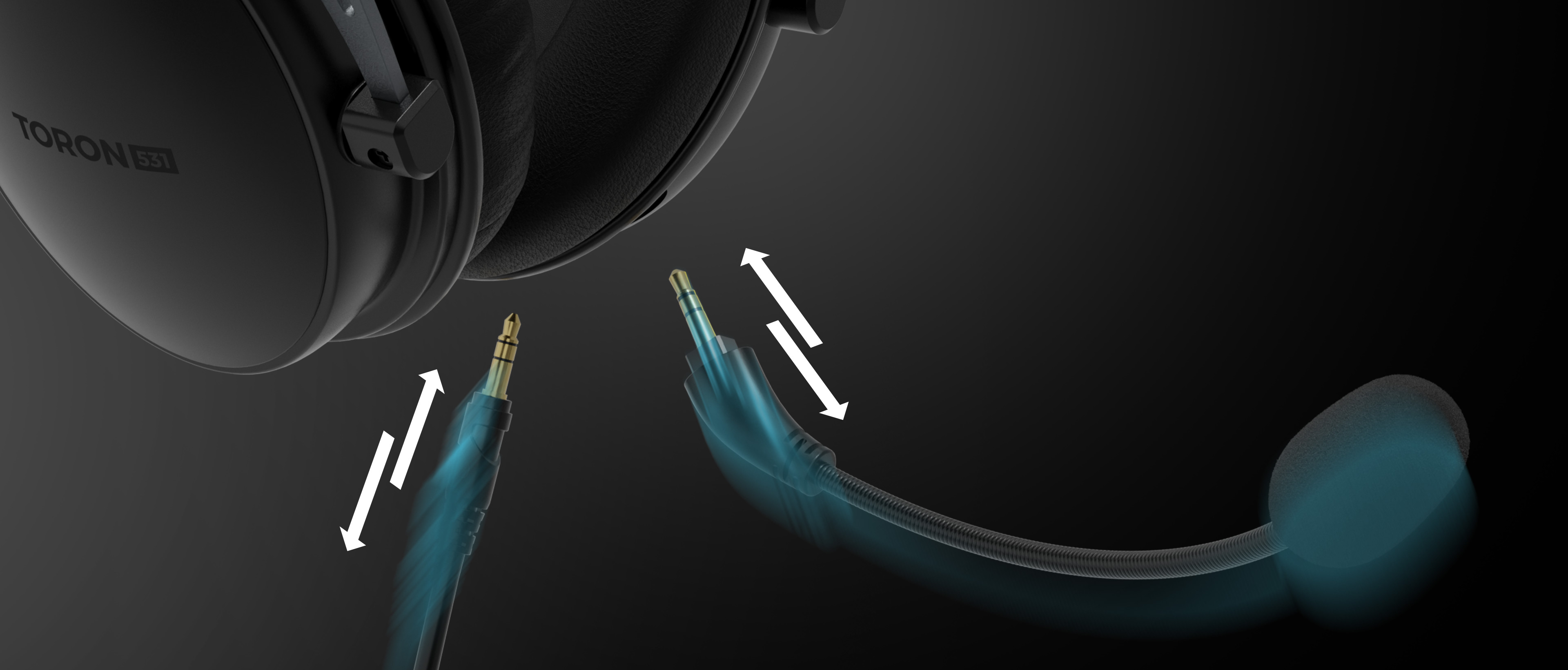 Nahaufnahme des schwarzen Over-Ear-Kopfhörers Genesis Toron 531 mit abnehmbarem Mikrofon und Audiobuchse